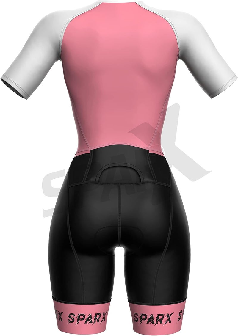 sparx Aero Triathlon Suit Women Short Sleeve Tri Suit Women Running Swimming Cycling Skinsuit (Rose Pink, Large) - Image 4
